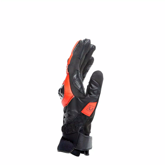 Luva Dainese Carbon 4 Curta Couro Preto e Vermelho Fluo