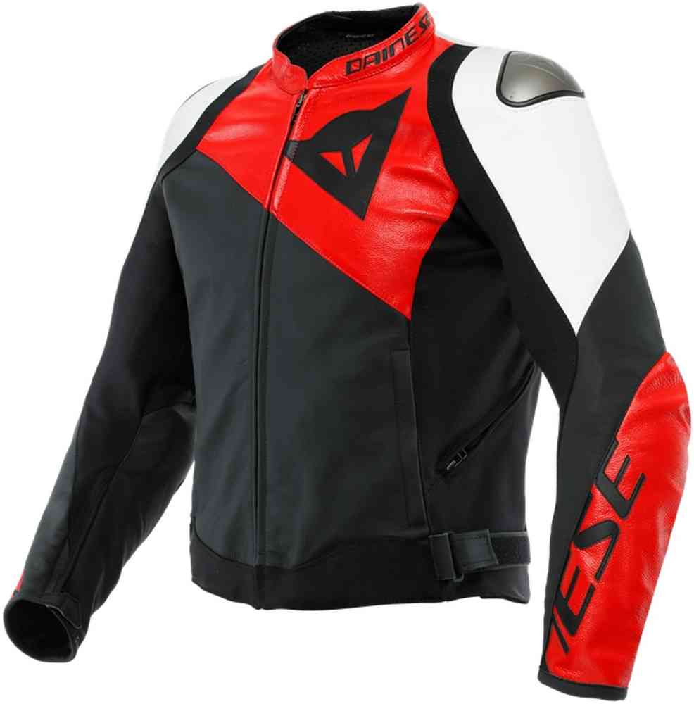 Jaqueta Dainese Sportiva Couro Preto Vermelho e Branco