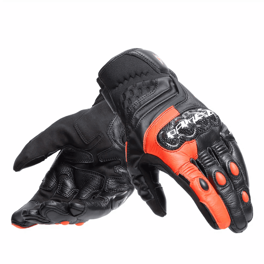 Luva Dainese Carbon 4 Curta Couro Preto e Vermelho Fluo