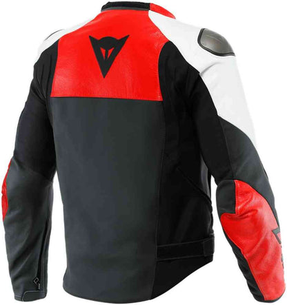 Jaqueta Dainese Sportiva Couro Preto Vermelho e Branco