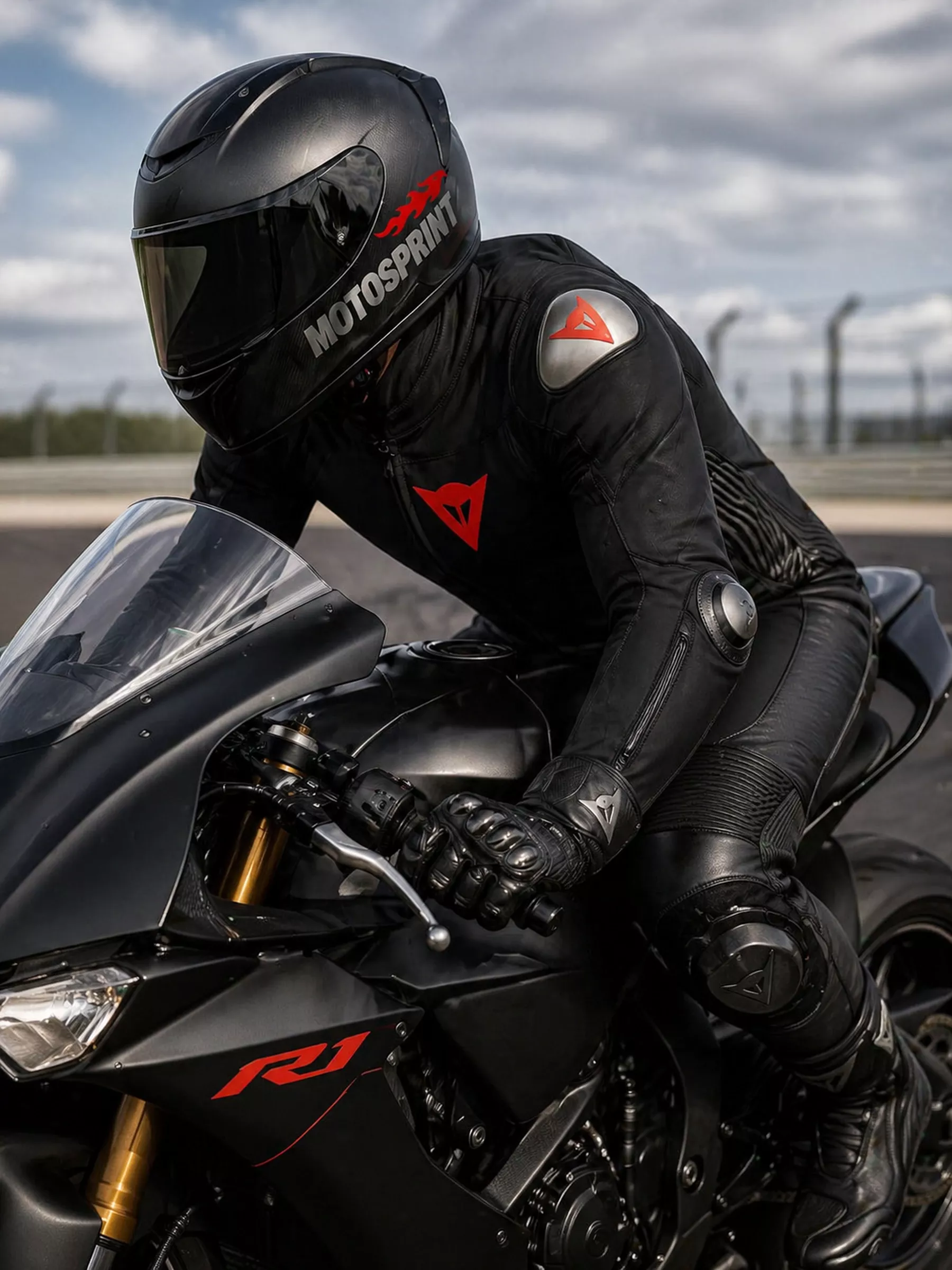 Macacao Dainese Adria 1Pc Preto e Vermelho Fluo